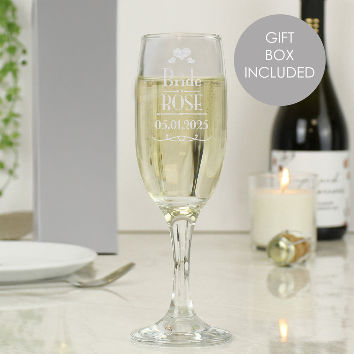 Personalised Decorative Wedding Bride Glass Flute