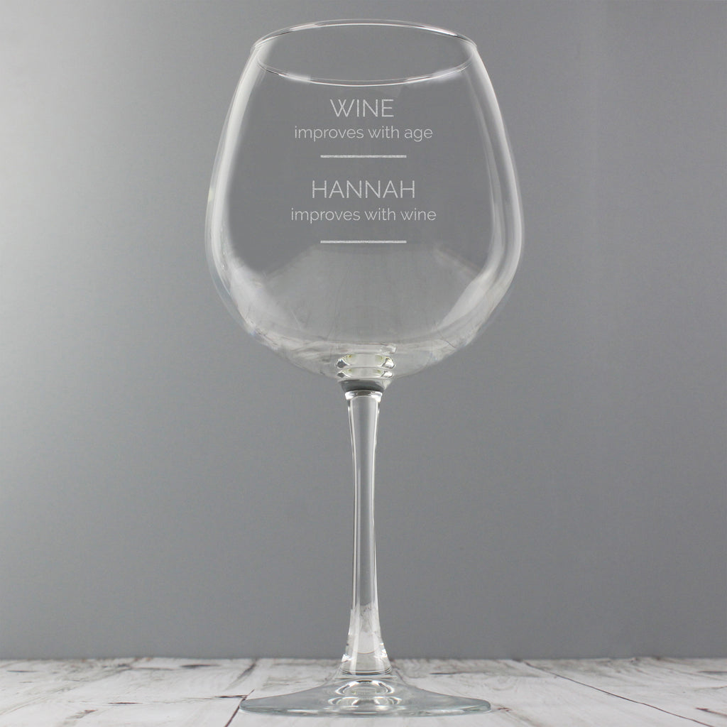 Personalised 'Wine Improves with Age' Bottle of Wine Glass