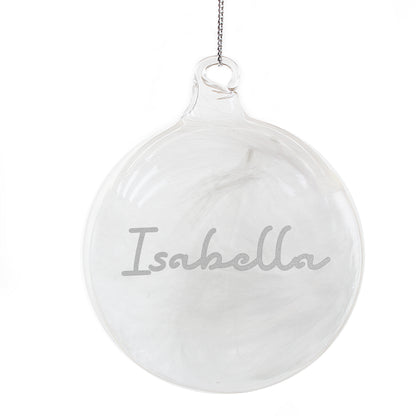 Personalised Silver Glitter Name Only Feather Glass Bauble