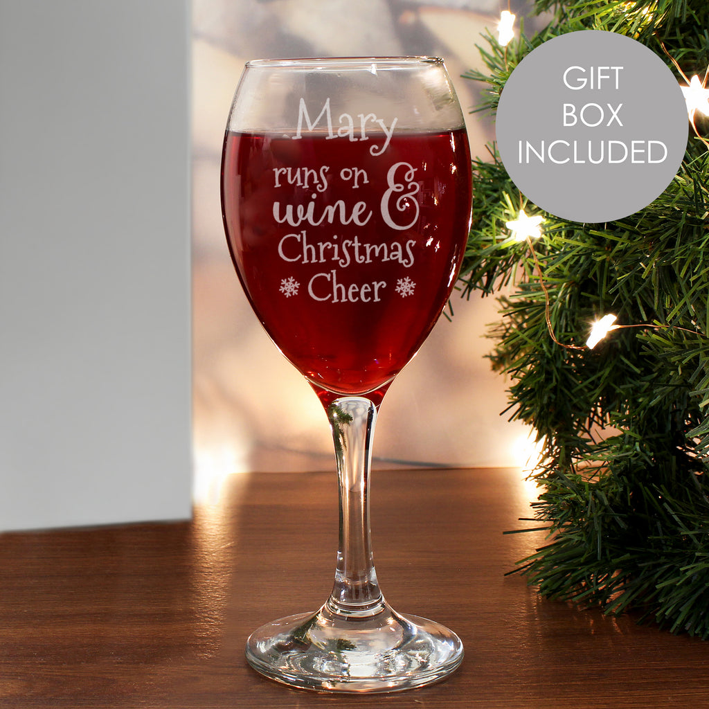 Personalised Runs On Wine & Christmas Cheer Wine Glass