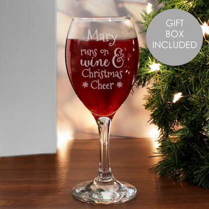 Personalised Runs On Wine & Christmas Cheer Wine Glass