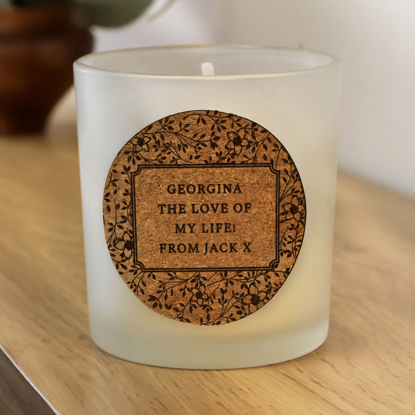 Personalised Floral Cork Label Candle Jar