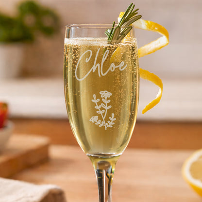 Personalised Flower Motif Flute Glass