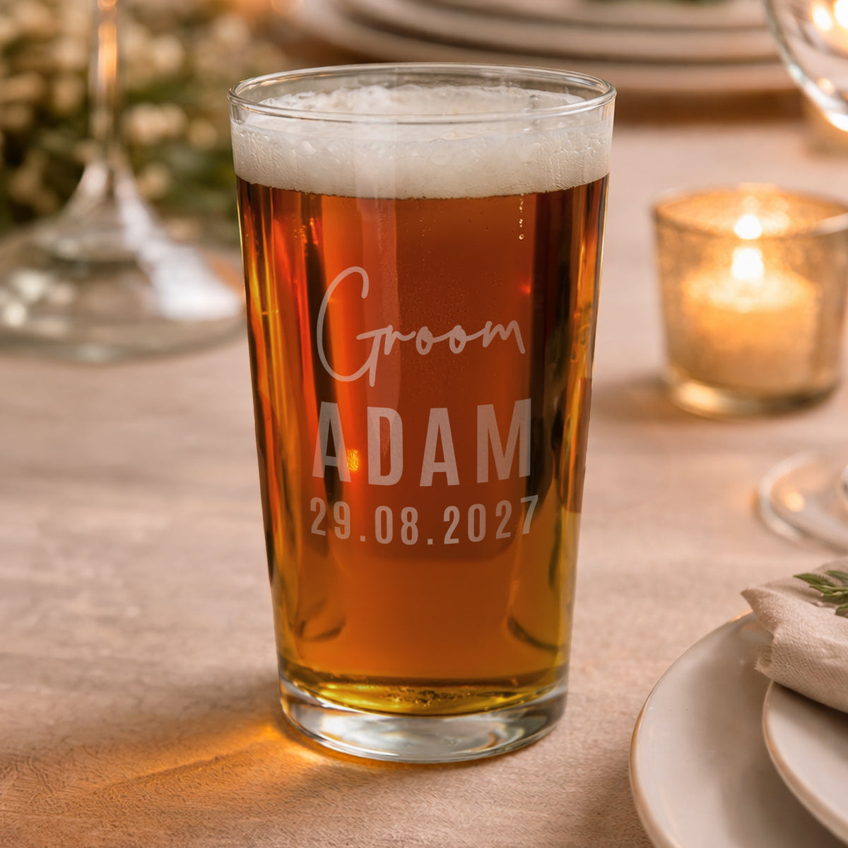 Personalised Groom Elegant Pint Glass