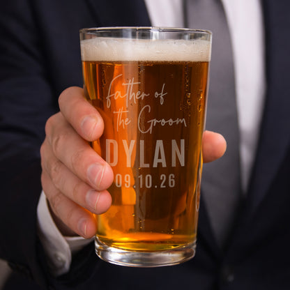 Personalised Father of the Groom Elegant Pint Glass
