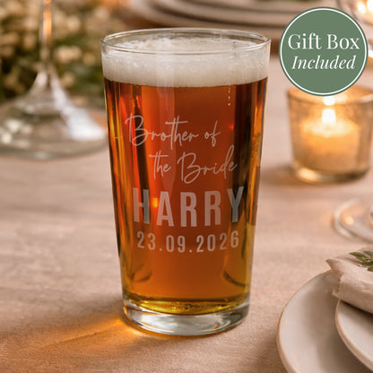 Personalised Brother of the Bride Elegant Pint Glass