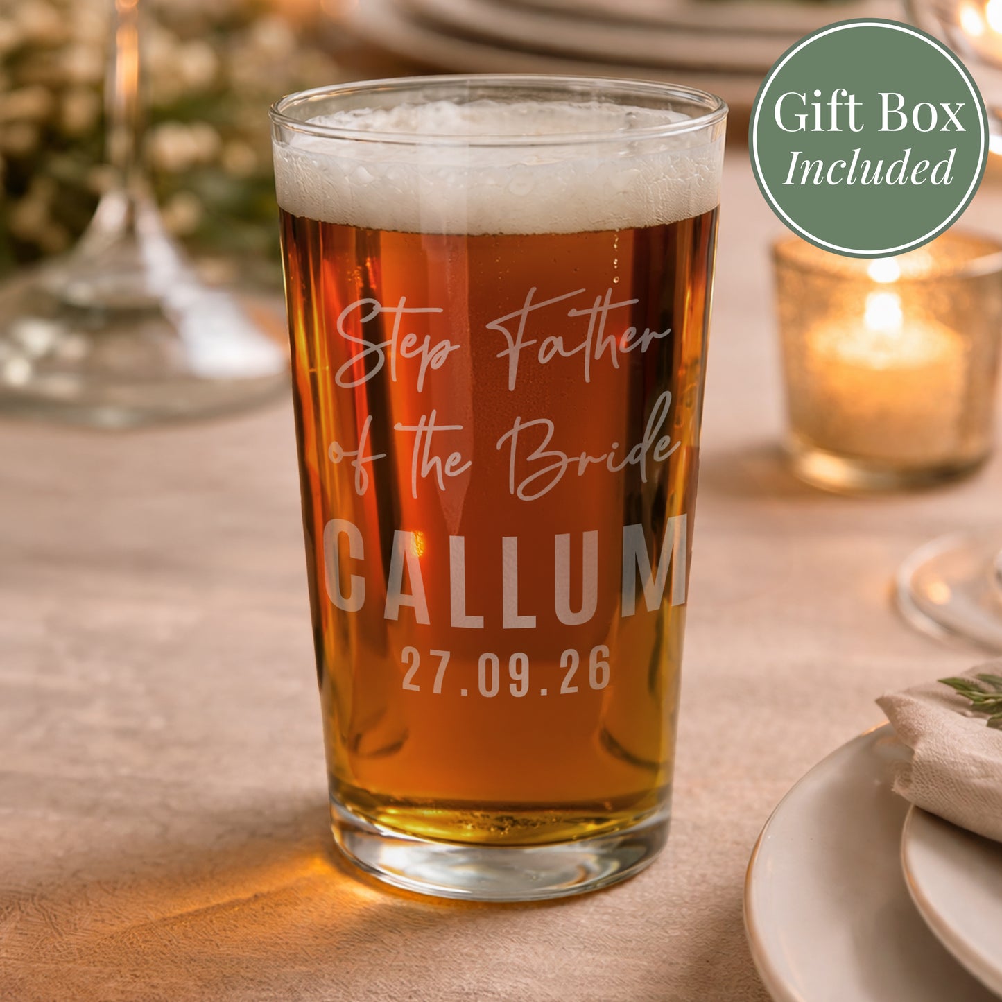 Personalised Wedding Elegant Pint Glass