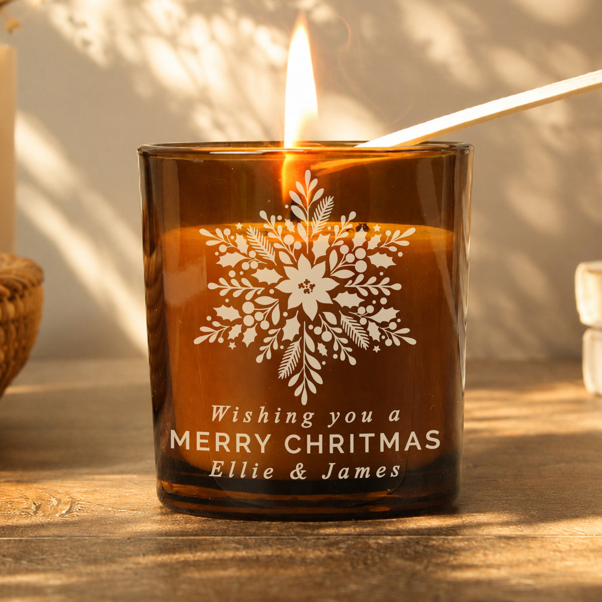 Personalised Snowflake Amber Glass Candle