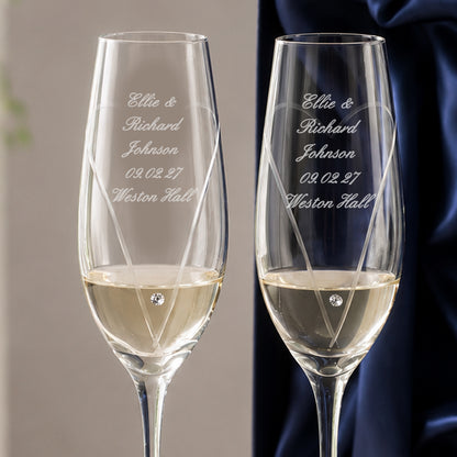 Personalised Hand Cut Heart Pair of Flutes with Gift Box