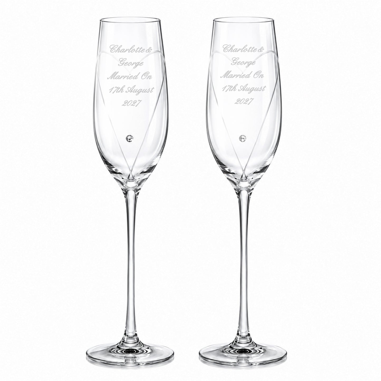 Personalised Hand Cut Heart Pair of Flutes with Gift Box