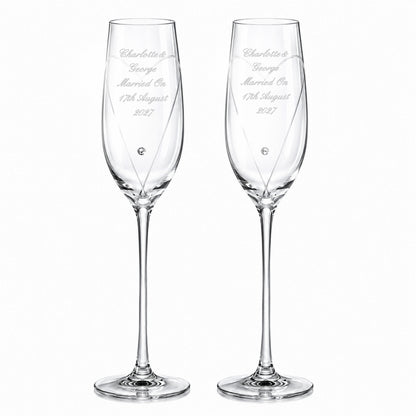 Personalised Hand Cut Heart Pair of Flutes with Gift Box