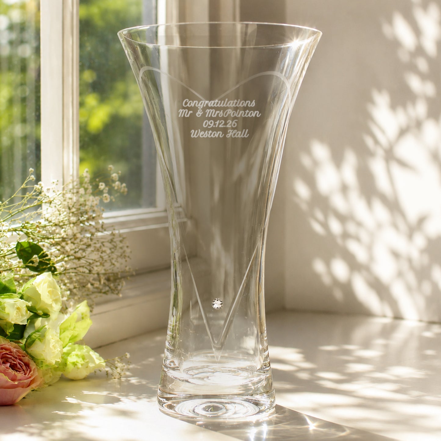 Personalised Large Hand Cut Diamond Effect Heart Vase