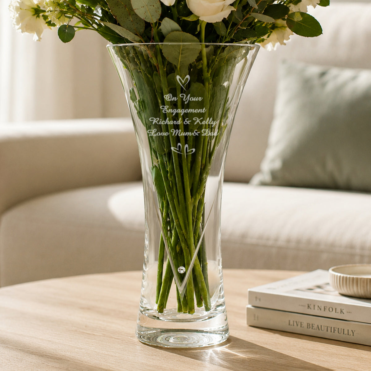 Personalised Large Hand Cut Little Hearts Diamond Effect Vase