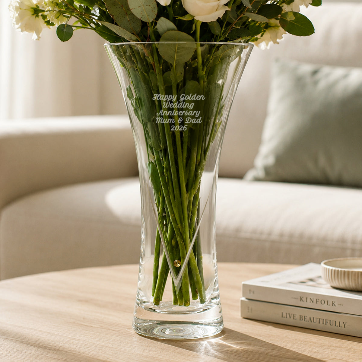 Personalised Large Hand Cut Gold Diamond Effect Heart Vase