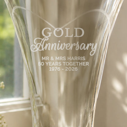 Personalised Gold Anniversary Large Hand Cut Diamond Effect Heart Vase