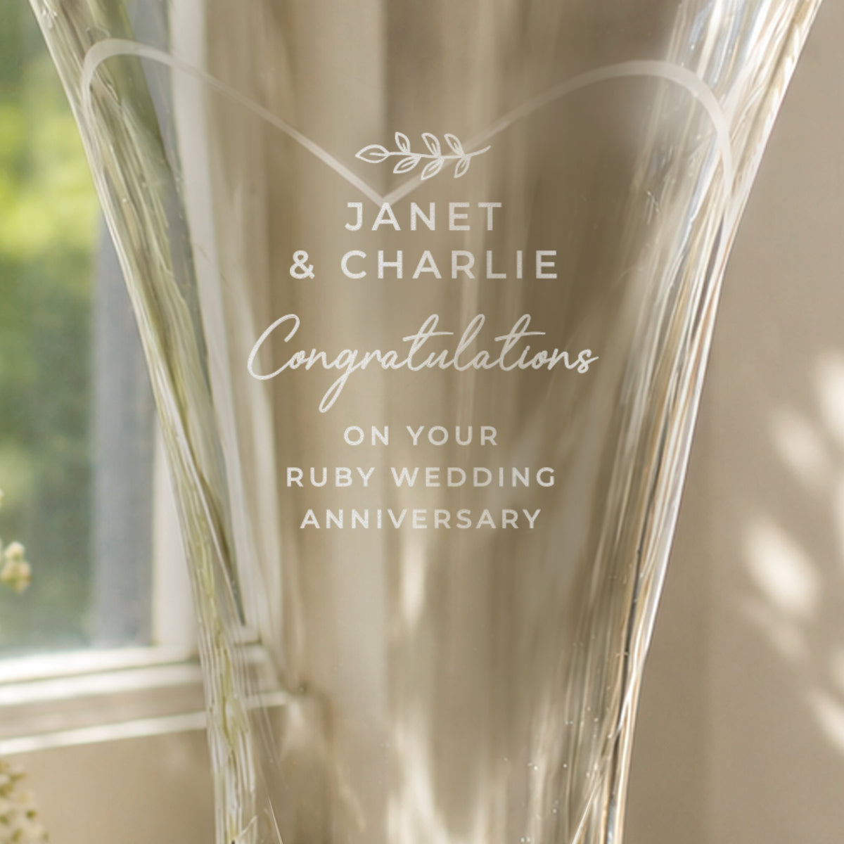 Personalised Leaf Motif Hand Cut Diamond Effect Heart Vase