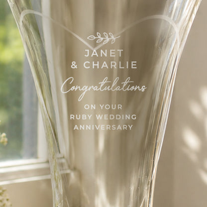 Personalised Leaf Motif Hand Cut Diamond Effect Heart Vase