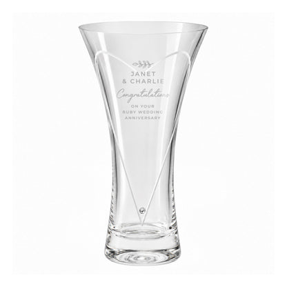 Personalised Leaf Motif Hand Cut Diamond Effect Heart Vase