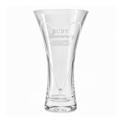 Personalised Ruby Anniversary Large Hand Cut Diamond Effect Heart Vase