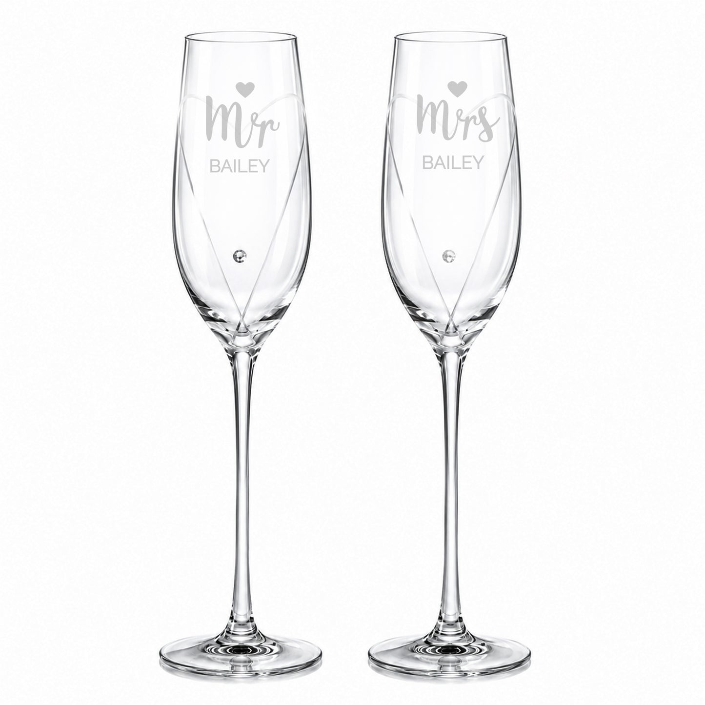Personalised Hand Cut Mr & Mrs Pair of Flutes in Gift Box