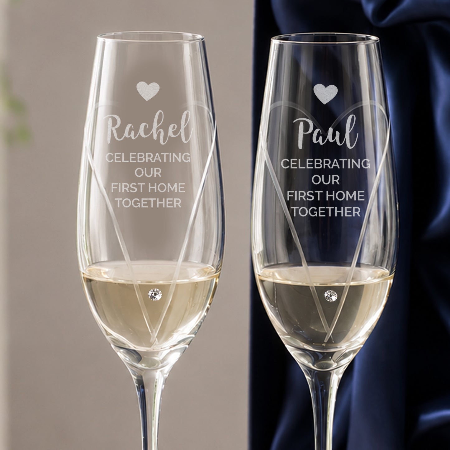Personalised Hand Cut Heart Celebration Pair of Flutes with Gift Box