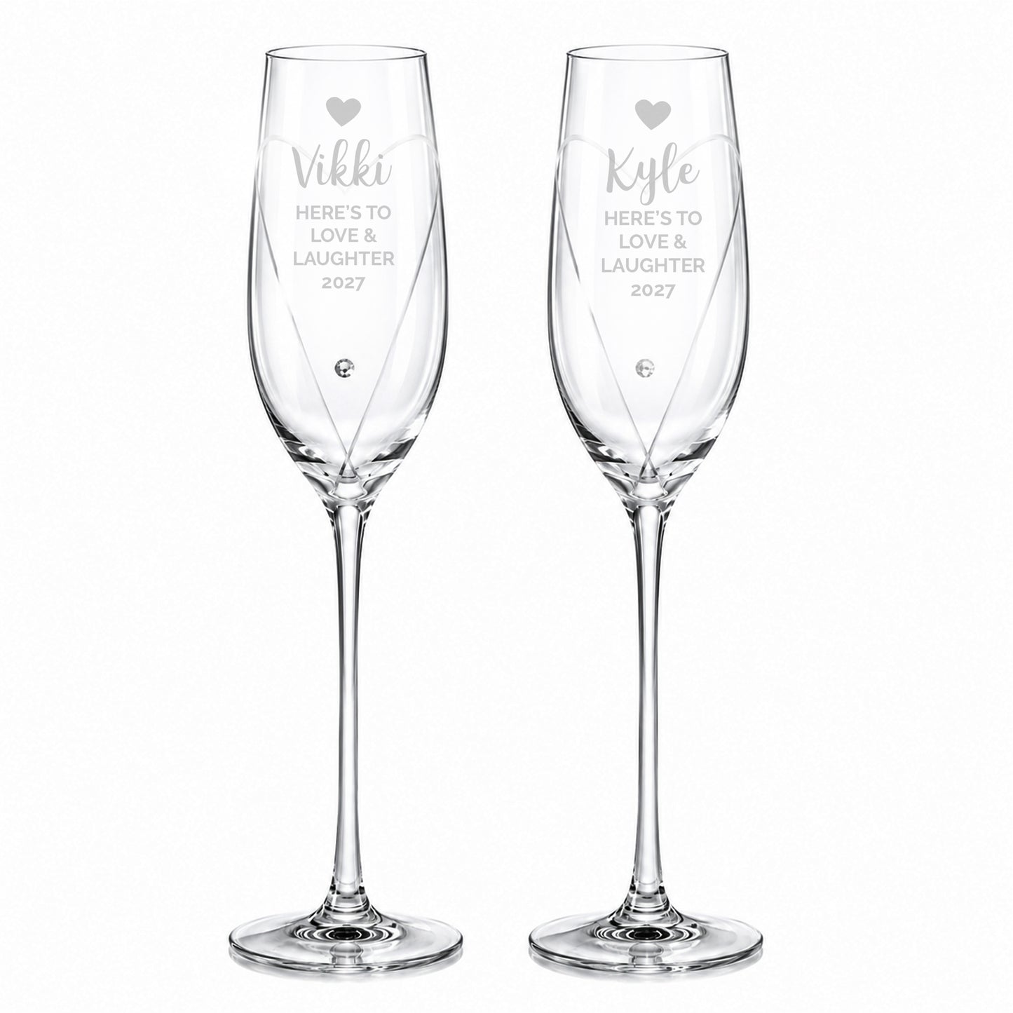 Personalised Hand Cut Heart Celebration Pair of Flutes with Gift Box