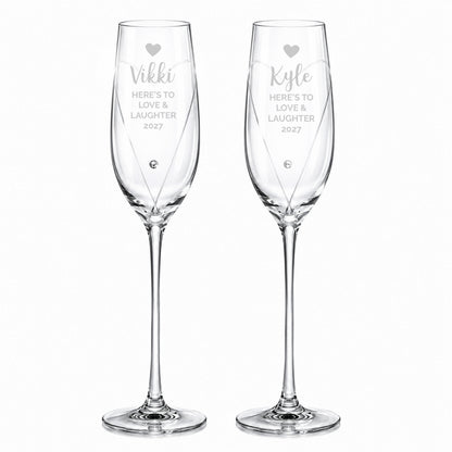 Personalised Hand Cut Heart Celebration Pair of Flutes with Gift Box