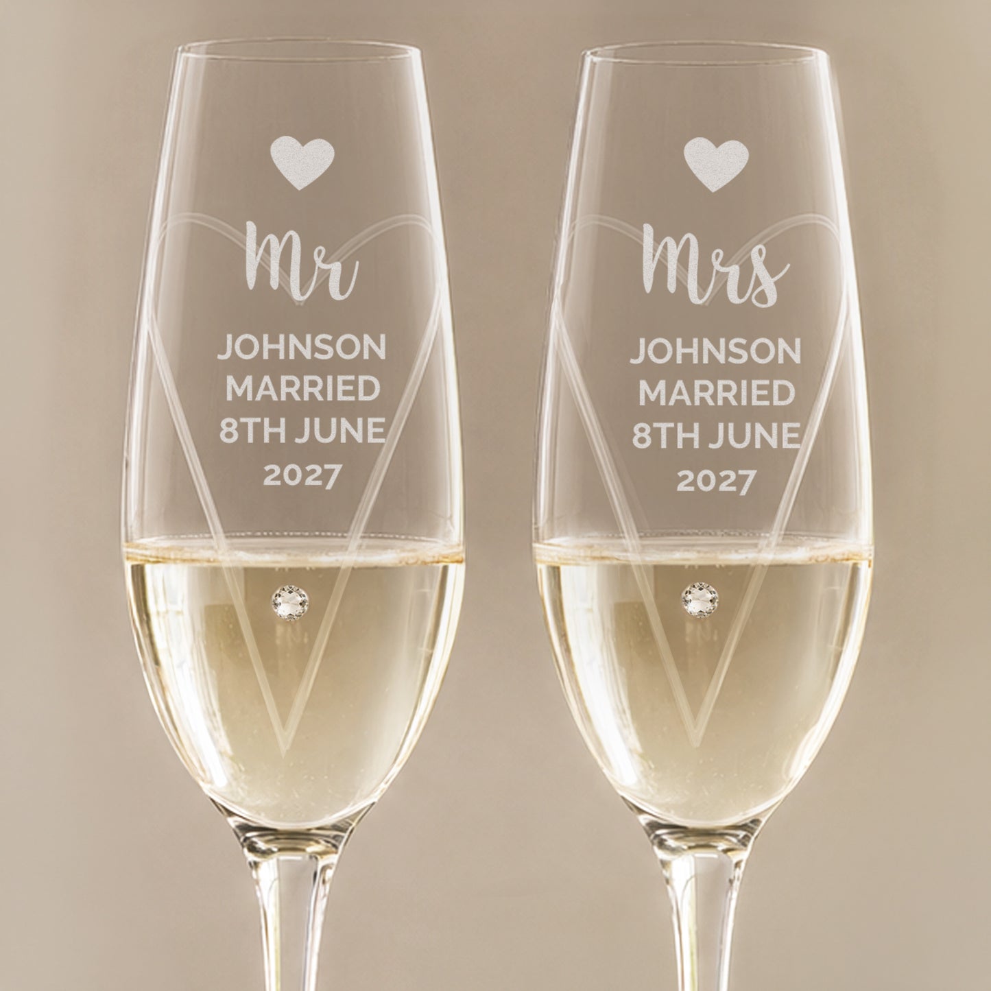 Personalised Hand Cut Heart Celebration Pair of Flutes with Gift Box