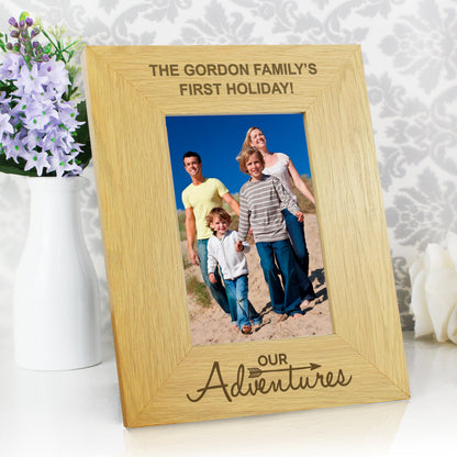 Personalised Our Adventures 6x4 Oak Finish Photo Frame
