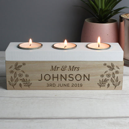 Personalised Floral Triple Tea Light Box