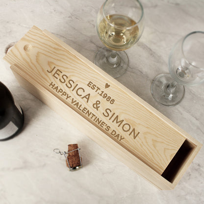 Personalised Love Heart Wooden Wine Bottle Box