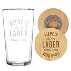 Personalised Free Text Bamboo Bottle Opener Coaster and Pint Glass