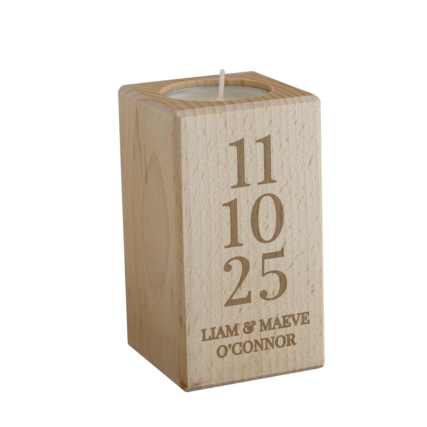 Personalised Anniversary Date Wooden Tealight Holder