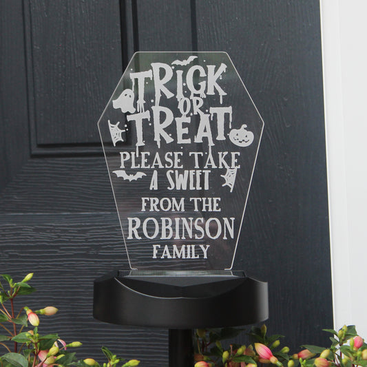 Personalised Trick or Treat Halloween Solar Light - Custom Outdoor Decor
