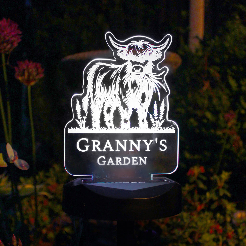 Personalised Highland Cow Garden Solar Light