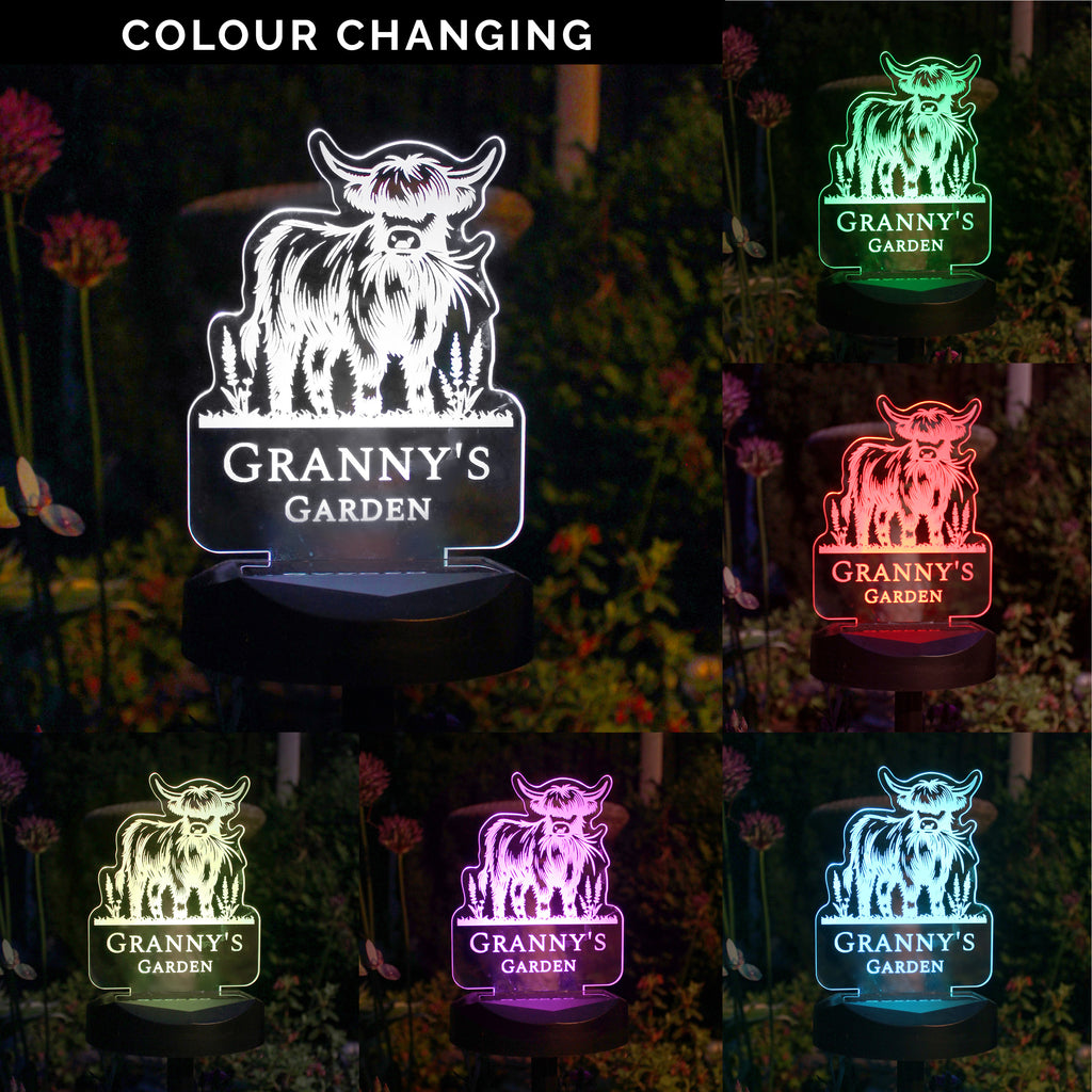 Personalised Highland Cow Garden Solar Light