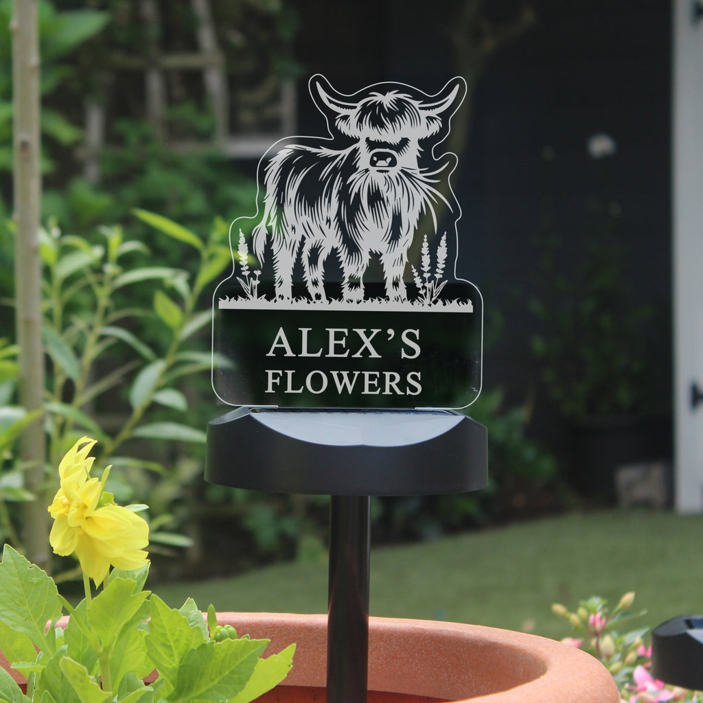 Personalised Highland Cow Garden Solar Light