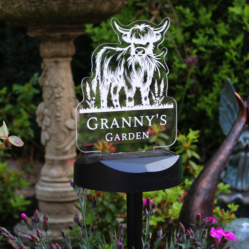 Personalised Highland Cow Garden Solar Light