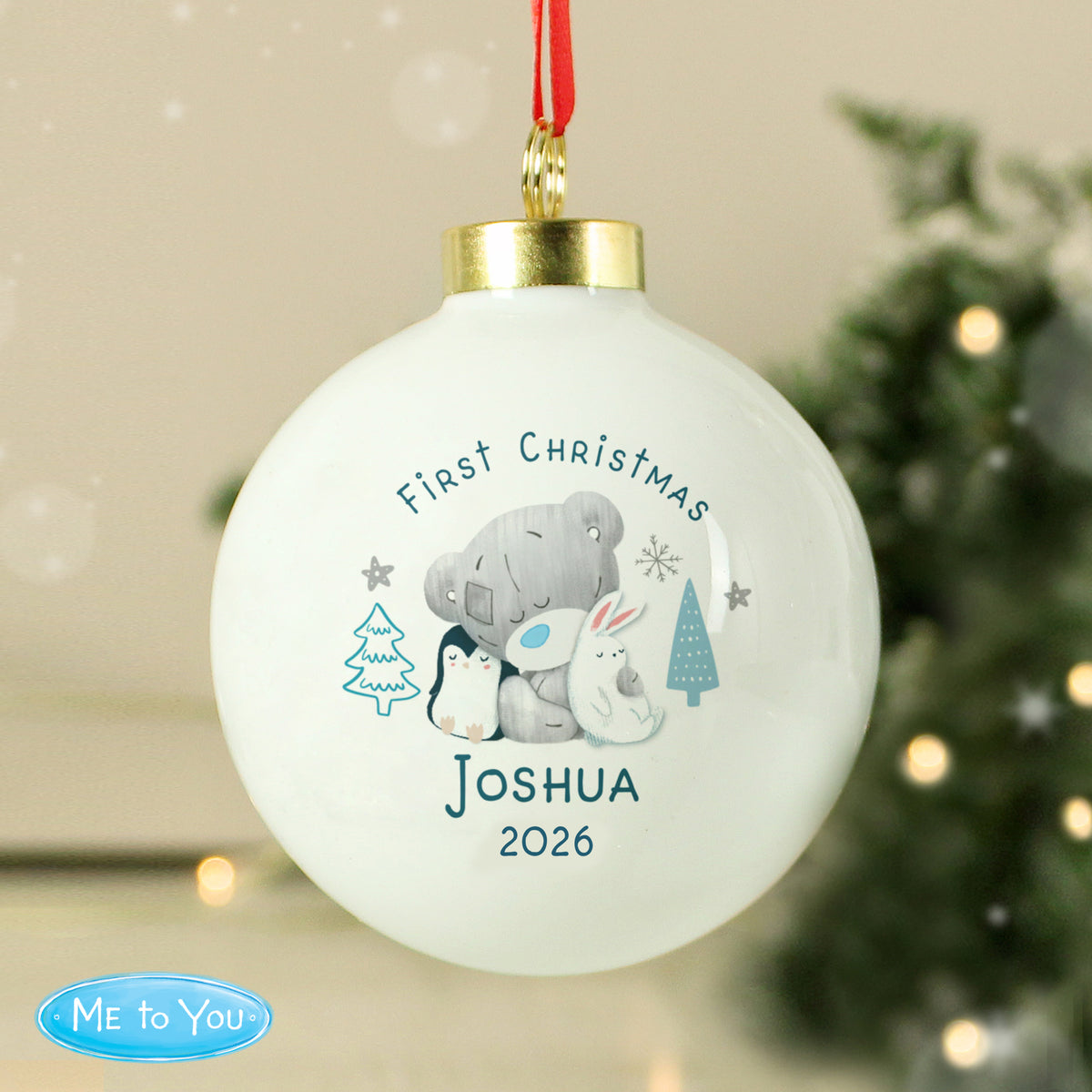 Personalised Winter Explorer First Christmas Tiny Tatty Teddy Bauble