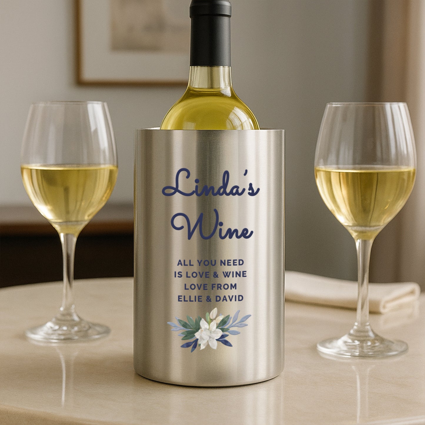 Personalised Blue Floral Wine Cooler