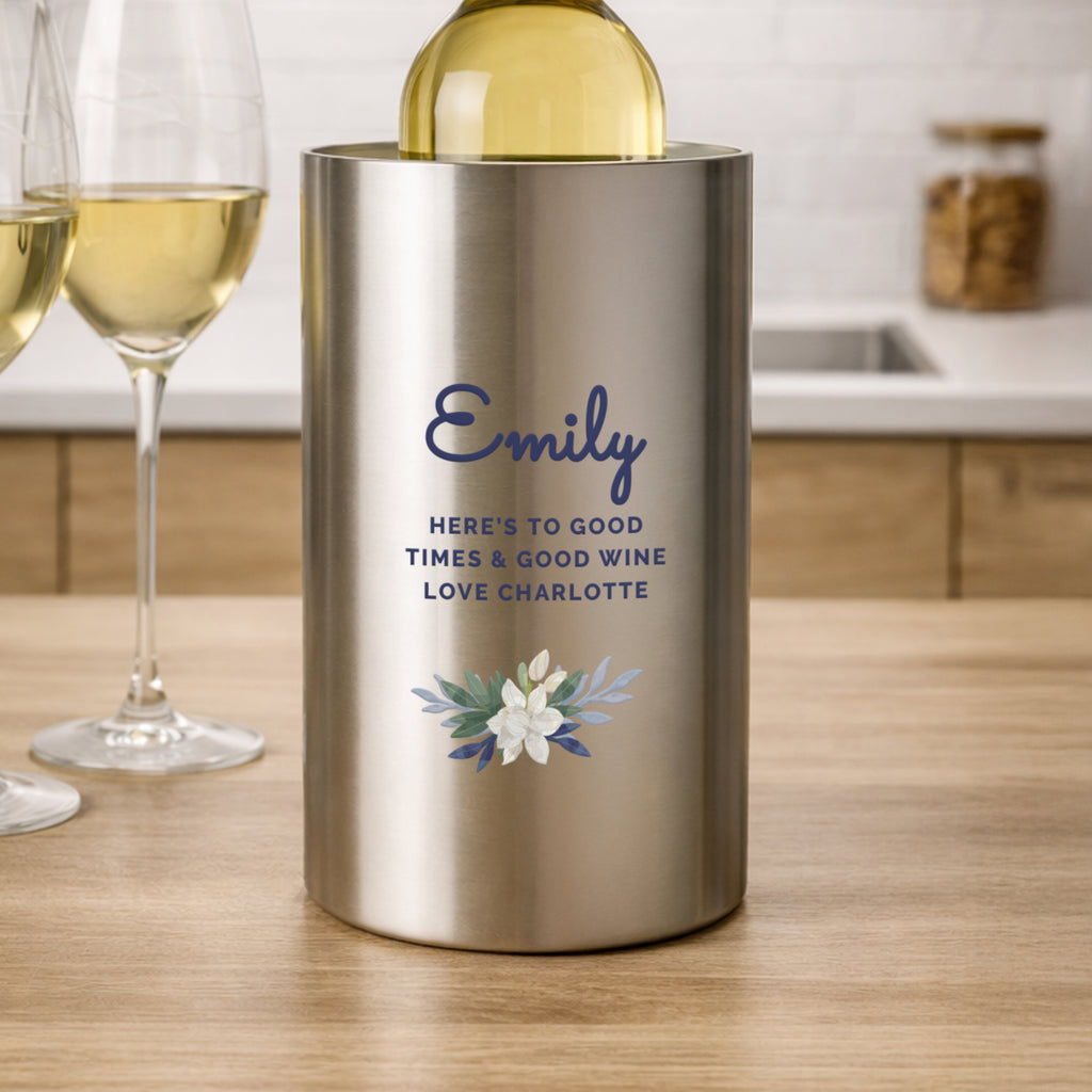 Personalised Blue Floral Wine Cooler
