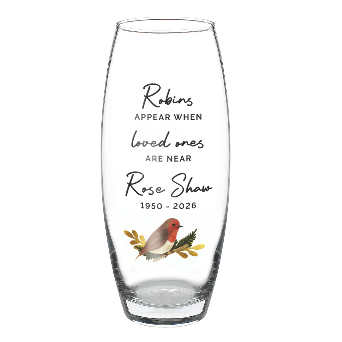 Personalised Robins Appear Bullet Vase