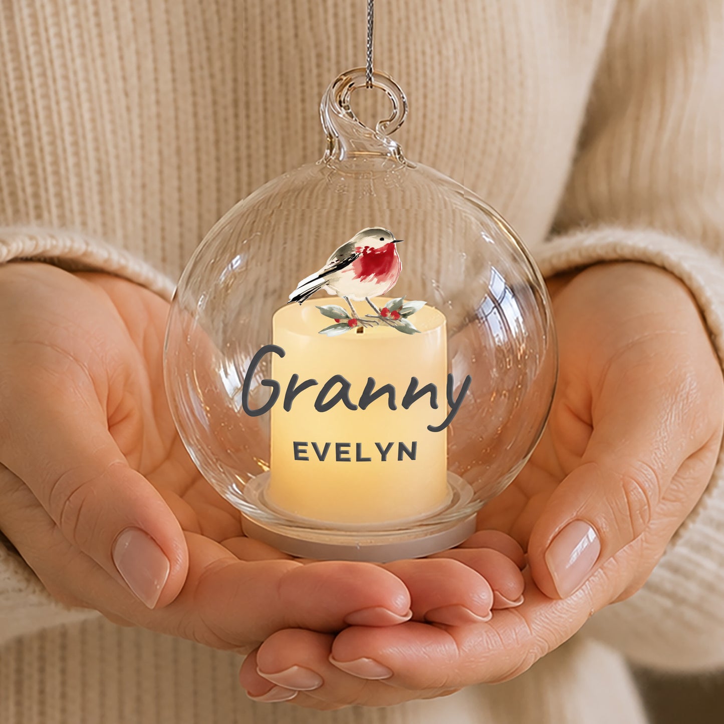 Personalised Robin Memorial LED Candle Bauble
