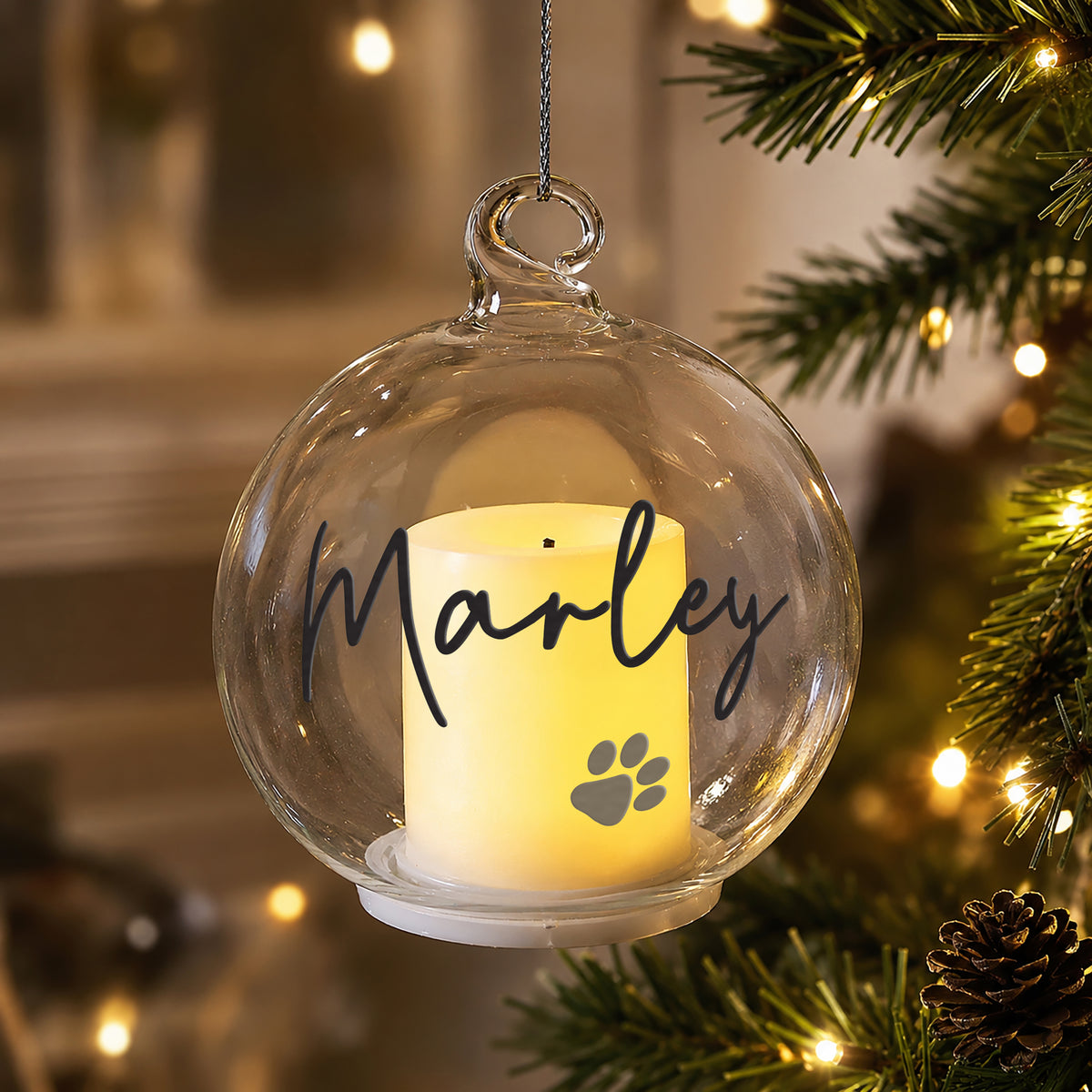 Personalised Pawprint Memorial LED Candle Bauble