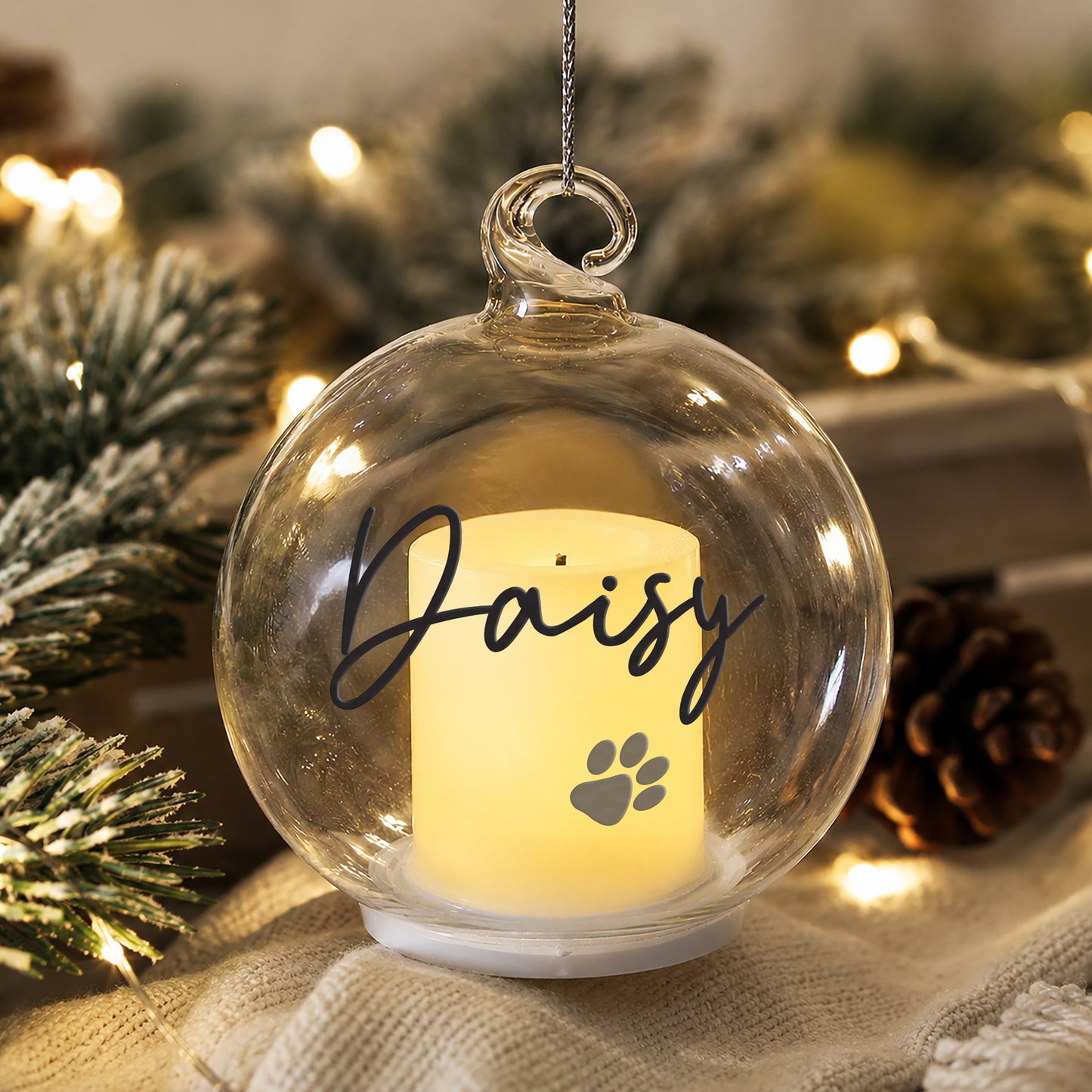 Personalised Pawprint Memorial LED Candle Bauble