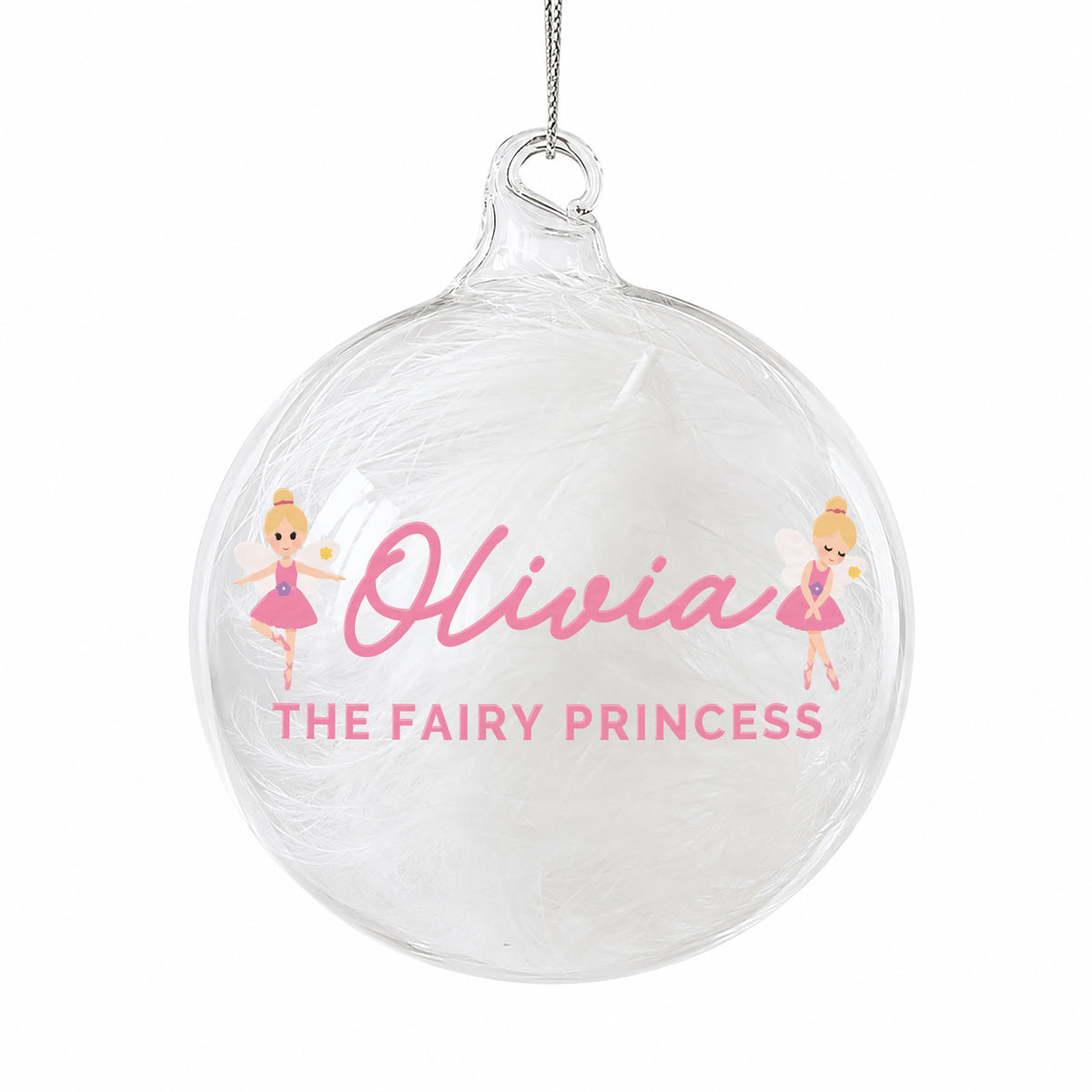 Personalised Fairy White Feather Bauble
