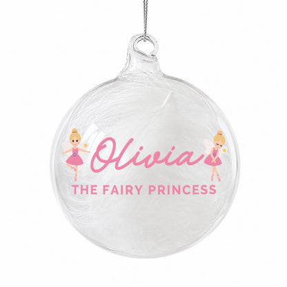 Personalised Fairy White Feather Bauble