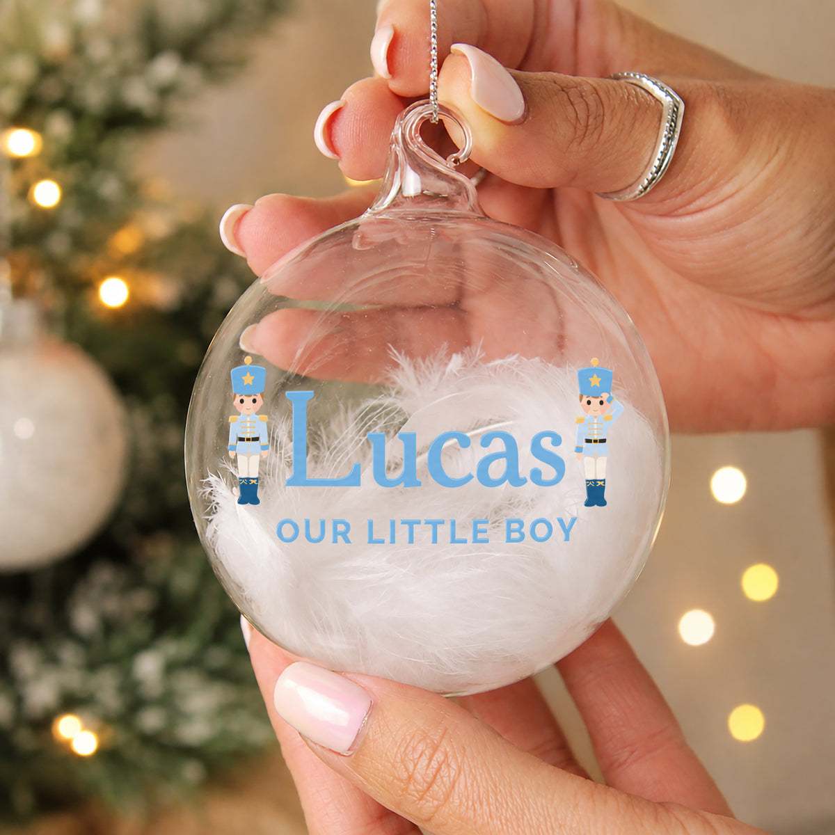 Personalised Nutcracker Characters White Feather Bauble