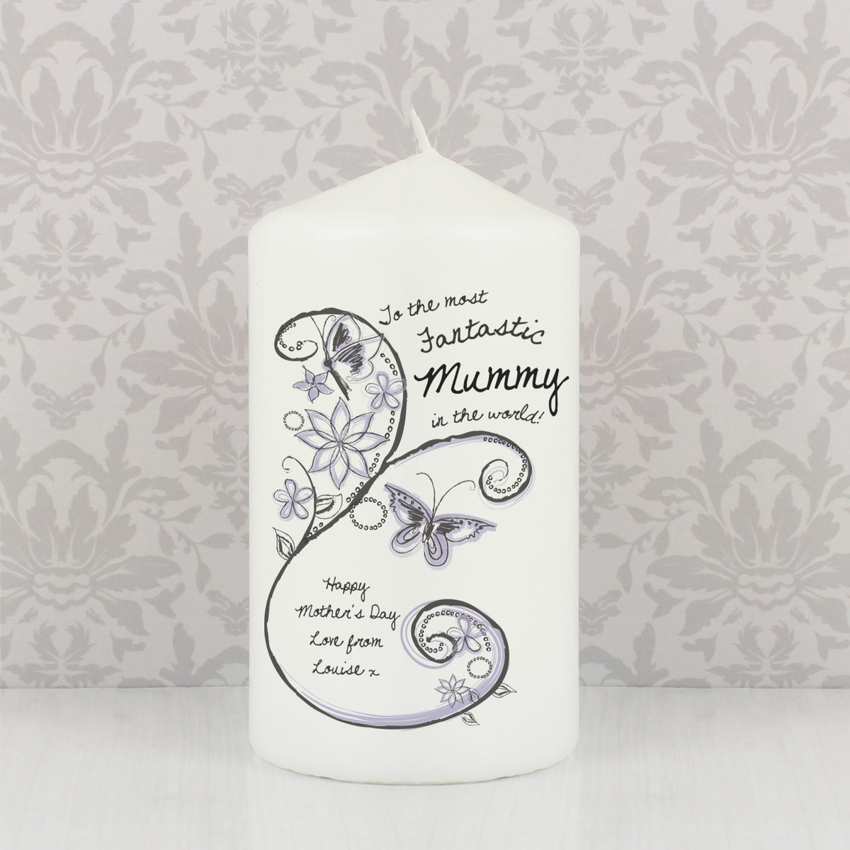 Personalised Flower Pattern Pillar Candle