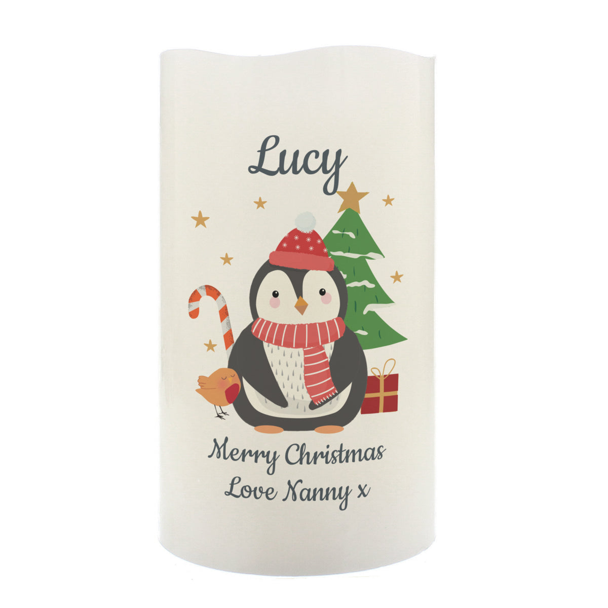 Personalised Penguin Christmas LED Candle